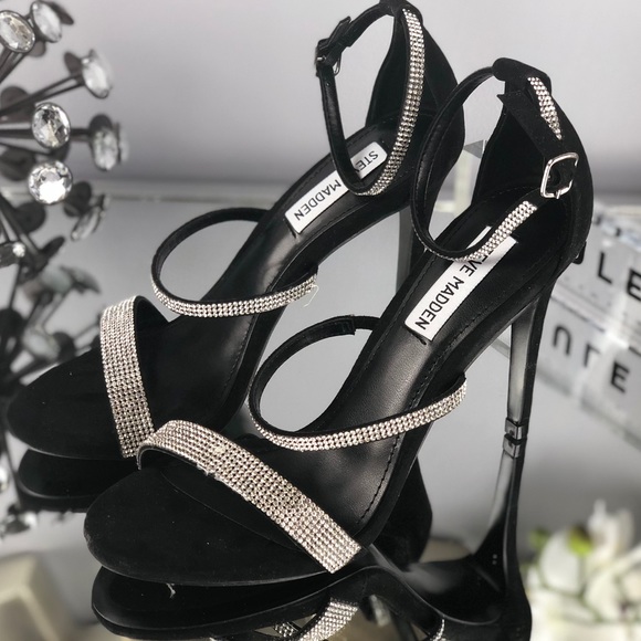 steve madden black heels with rhinestones